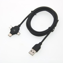 High Quality Multi Function Port Type C+8pin+Micro USB 3 IN 1 USB LED Cable